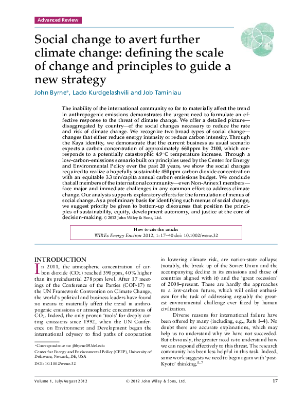 (PDF) Social change to avert further climate change