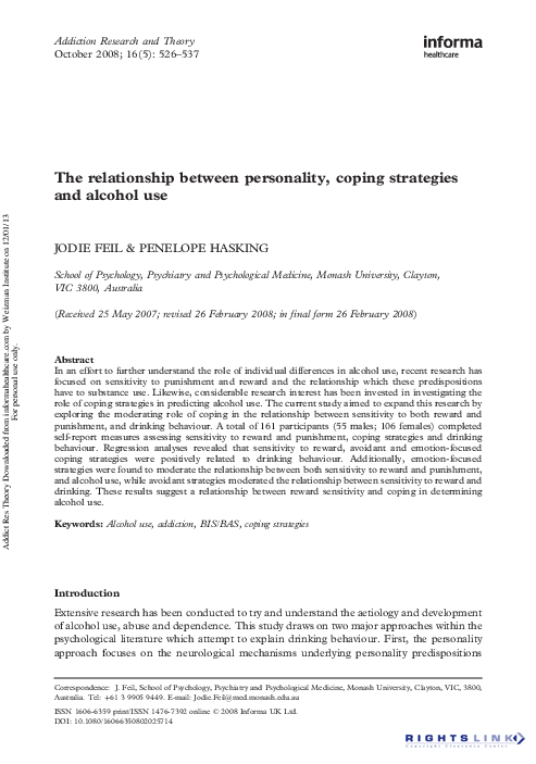 (PDF) The relationship between personality, coping strategies and ...
