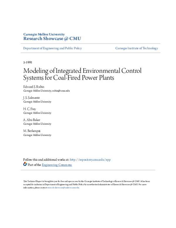 (PDF) Modeling of integrated environmental control systems for coal ...