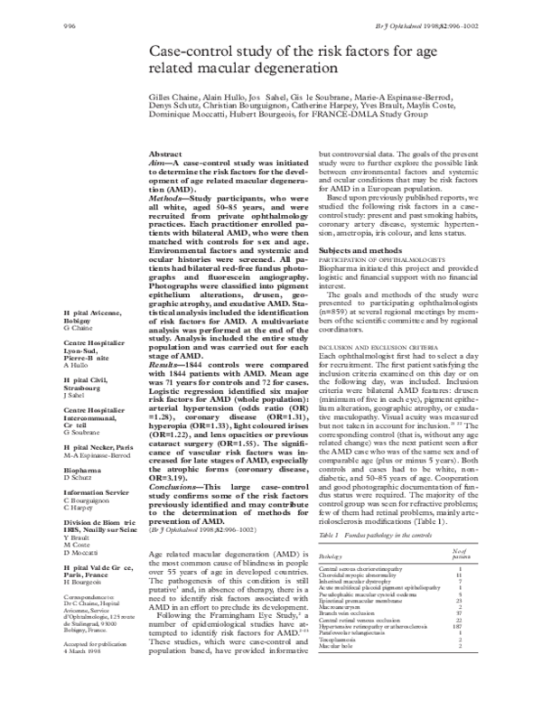 (PDF) Case-control study of the risk factors for age related macular ...