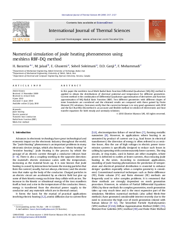 (PDF) Numerical simulation of joule heating phenomenon using meshless