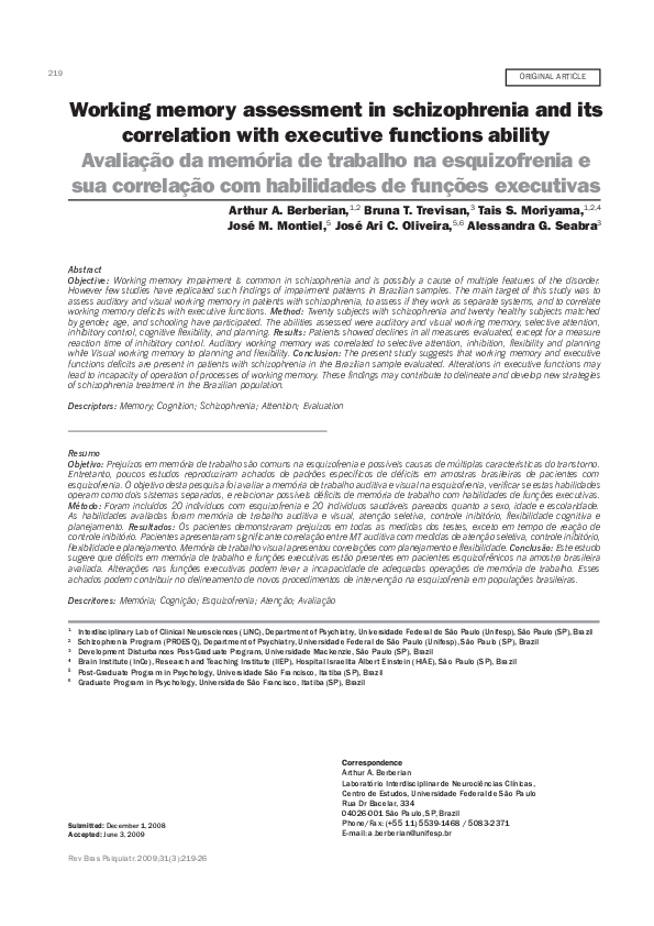 (PDF) Working memory assessment in schizophrenia and its correlation ...
