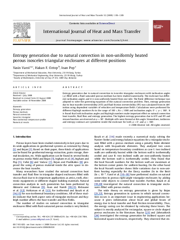 (PDF) Entropy generation due to natural convection in a partially ...