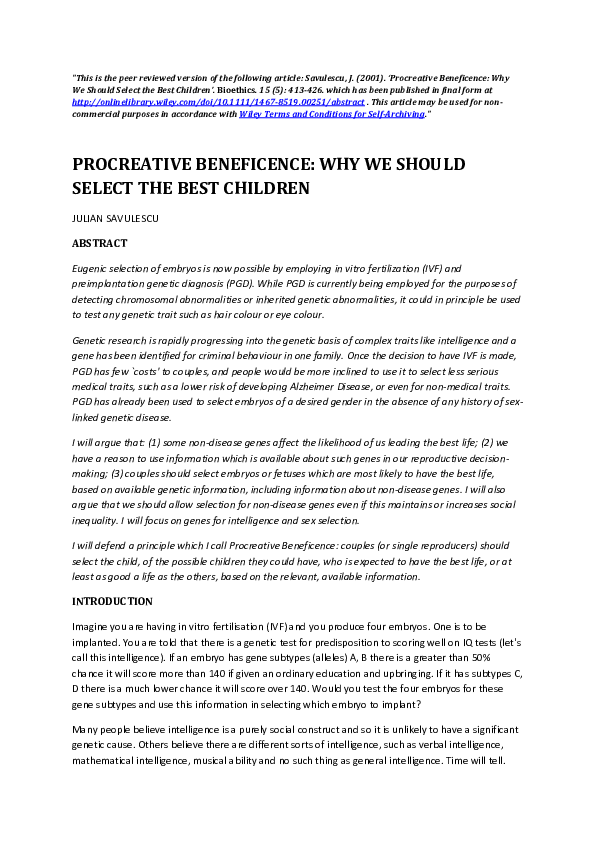 Procreative beneficence essay 06 picture