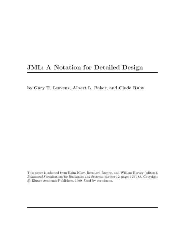 (PDF) JML: A Notation for Detailed Design