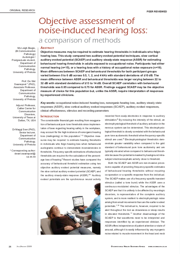 (PDF) Objective assessment of noise induced hearing loss: A comparison ...