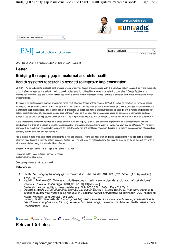 (PDF) Bridging the equity gap in maternal and child health