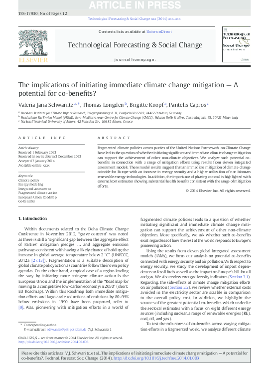 (PDF) The implications of initiating immediate climate change