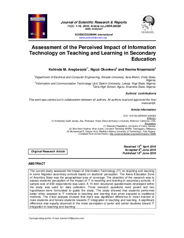 (PDF) Assessment of the Perceived Impact of Information Technology on ...