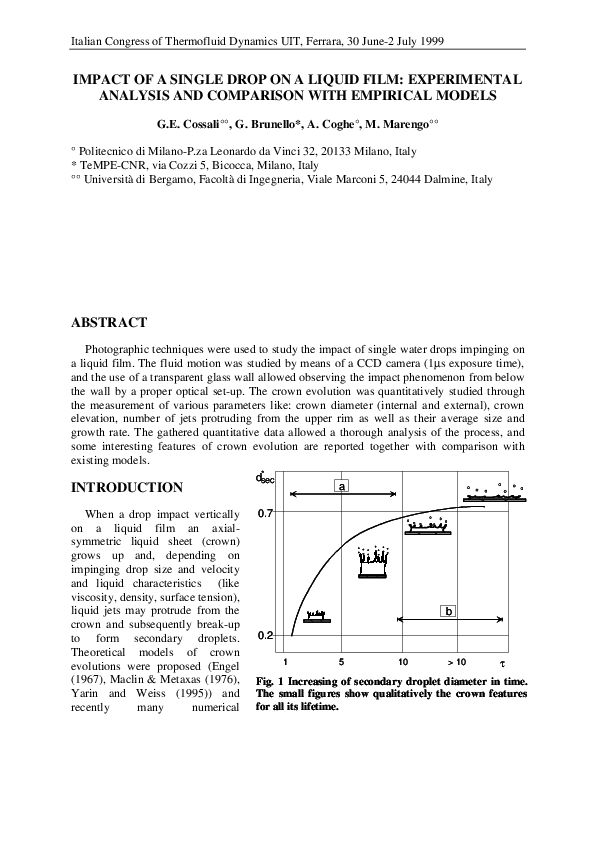 (PDF) Impact of a Single Drop on a Liquid Film: Experimental Analysis ...