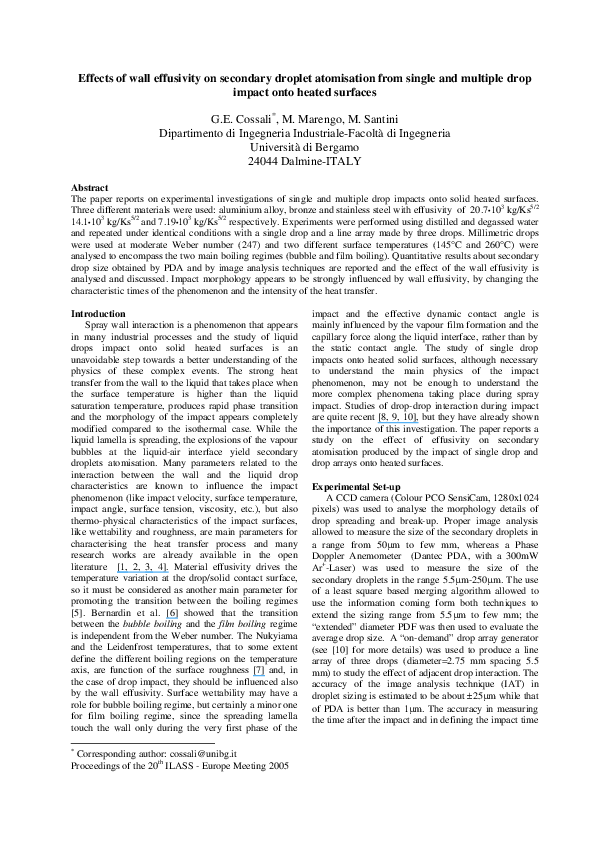 (PDF) Effects of wall effusivity on secondary droplet atomisation from ...