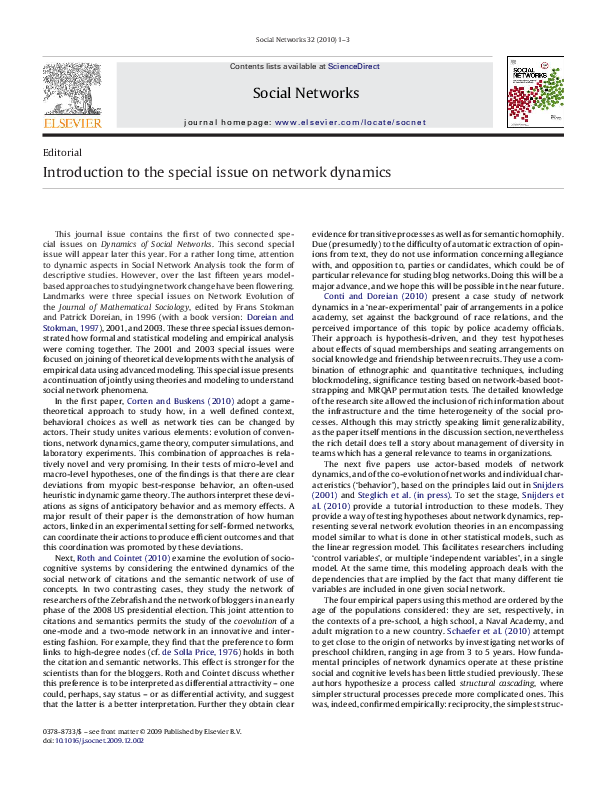 (PDF) Introduction to the special issue on network dynamics