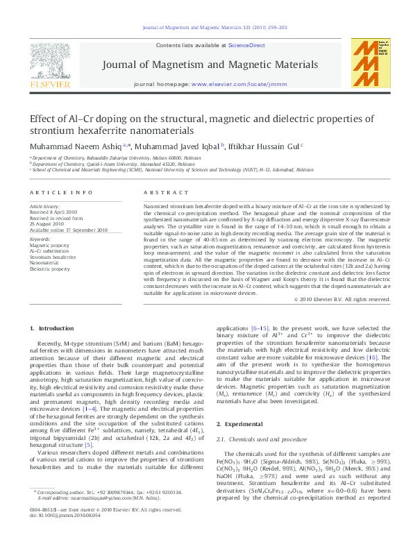 (PDF) Effect of Al–Cr doping on the structural, magnetic and dielectric ...