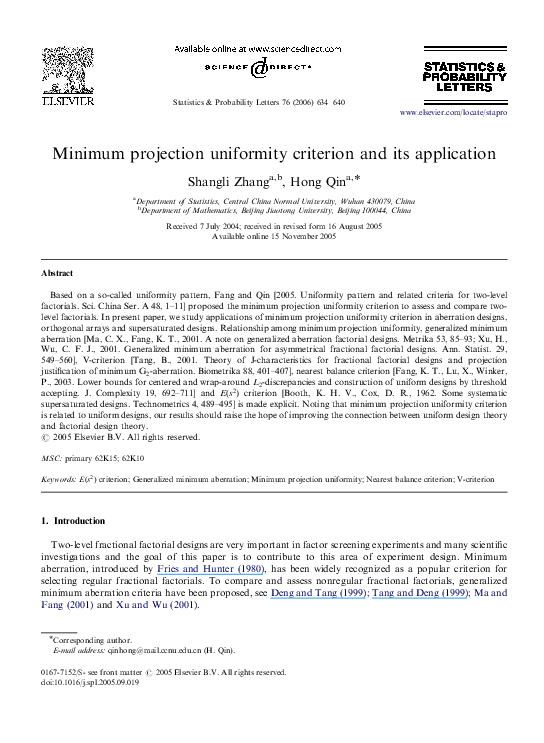 (PDF) Minimum projection uniformity criterion and its application