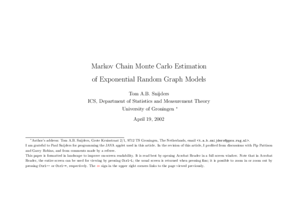 (PDF) Markov chain Monte Carlo estimation of exponential random graph ...