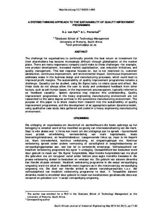 (PDF) A Systems Thinking Approach To The Sustainability Of Quality ...