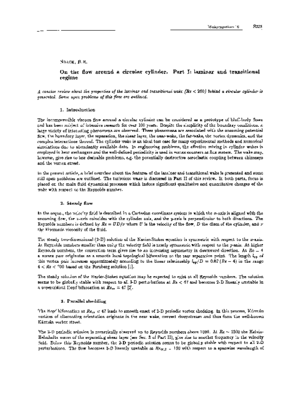(PDF) On the flow around a circular cylinder. Part I: Laminar and ...