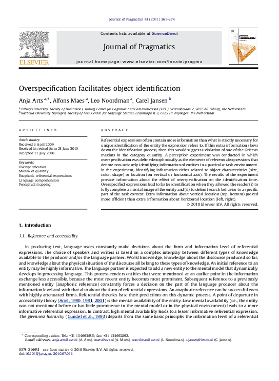 (PDF) Overspecification facilitates object identification