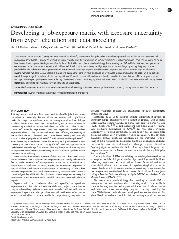 (PDF) Developing a job-exposure matrix with exposure uncertainty from ...