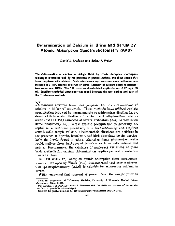 Pdf Determination Of Calcium In Urine And Serum By Atomic Absorption Spectrophotometry Aas David Trudeau Academia Edu