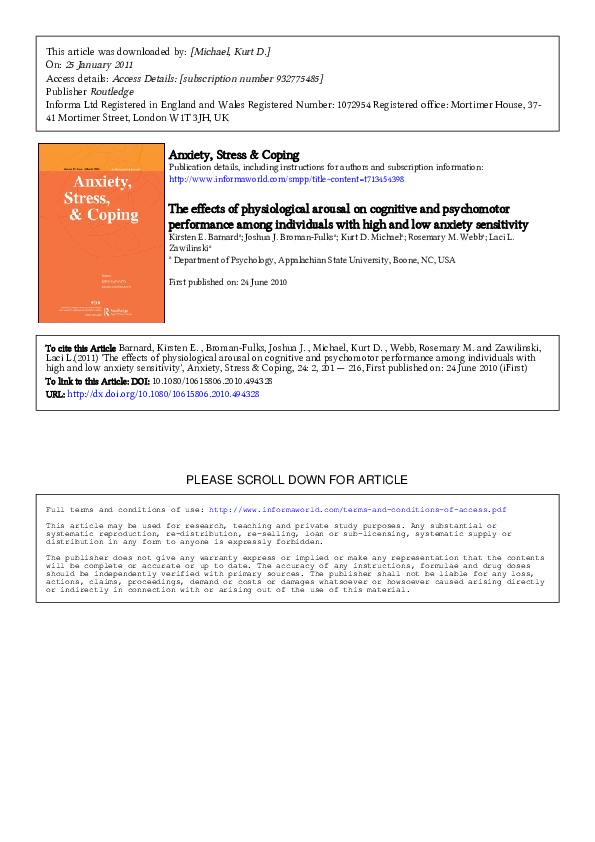 (PDF) The effects of physiological arousal on cognitive and psychomotor ...