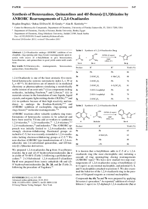 (PDF) Synthesis of Benzoxazines, Quinazolines and 4H-Benzo[e][1,3 ...