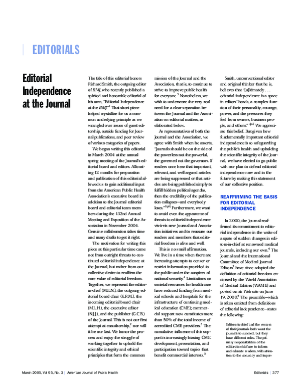 (PDF) Editorial Independence at the Journal