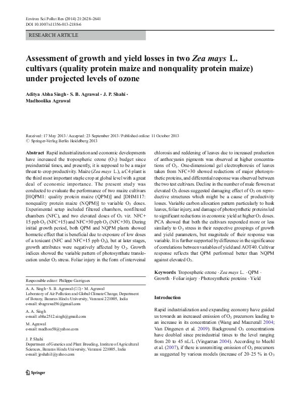 (PDF) Assessment of growth and yield losses in two Zea mays L ...
