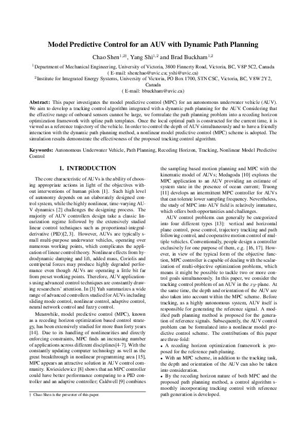 (PDF) Model Predictive Control for an AUV with Dynamic Path Planning