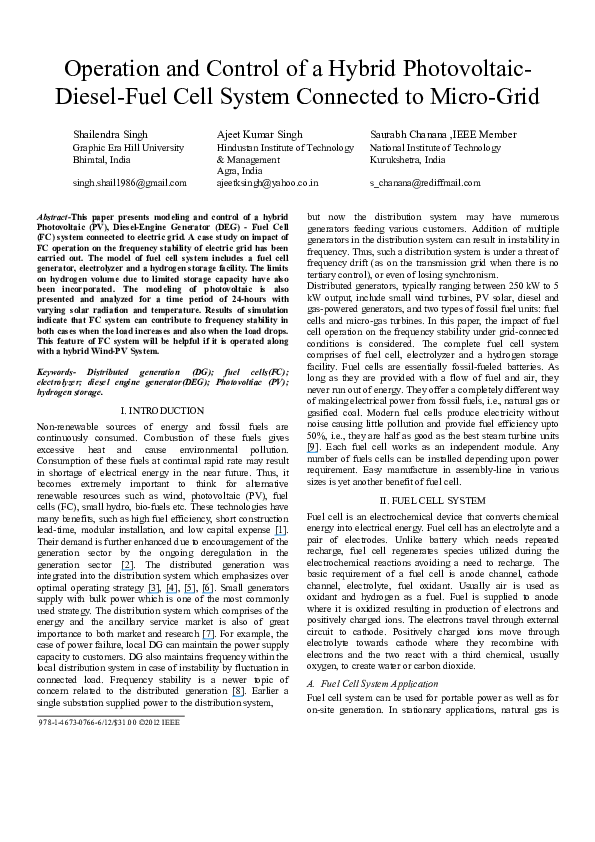 (PDF) Operation and control of a hybrid photovoltaic-diesel-fuel cell ...