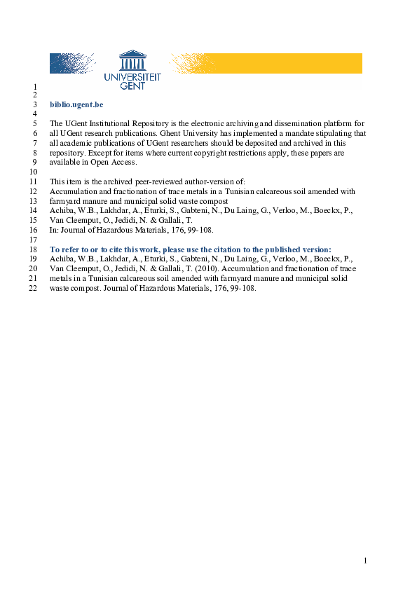 (PDF) Accumulation and fractionation of trace metals in a Tunisian ...
