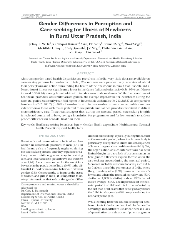 (PDF) Gender Differences in Perception and Care-seeking for Illness of ...