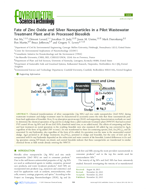 (PDF) Fate of Zinc Oxide and Silver Nanoparticles in a Pilot Wastewater ...