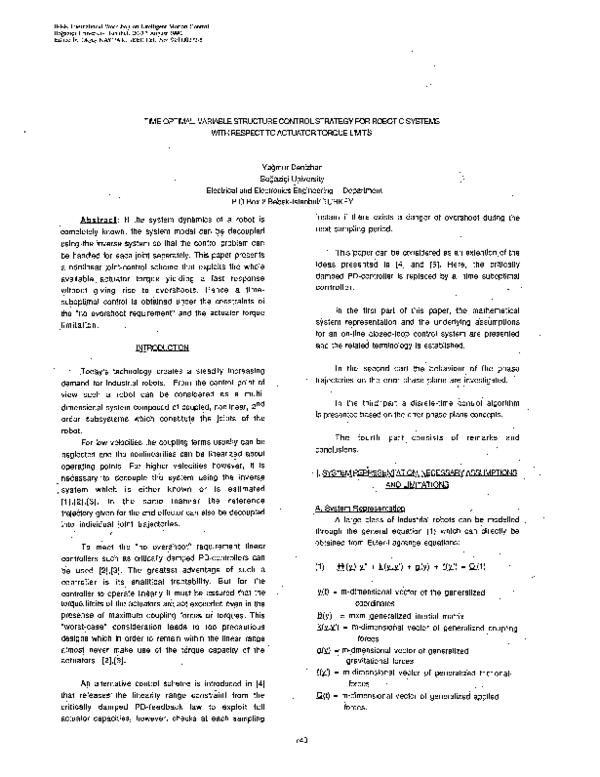 (PDF) Time-Optimal, Variable Structure Control Strategy for Robotic ...
