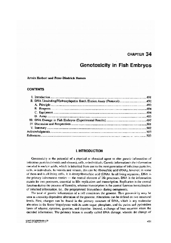 (PDF) Genotoxicity in fish embryos