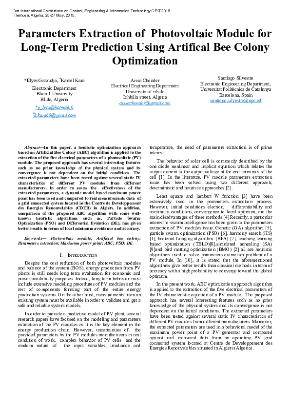 (PDF) Parameters extraction of photovoltaic module for long-term ...