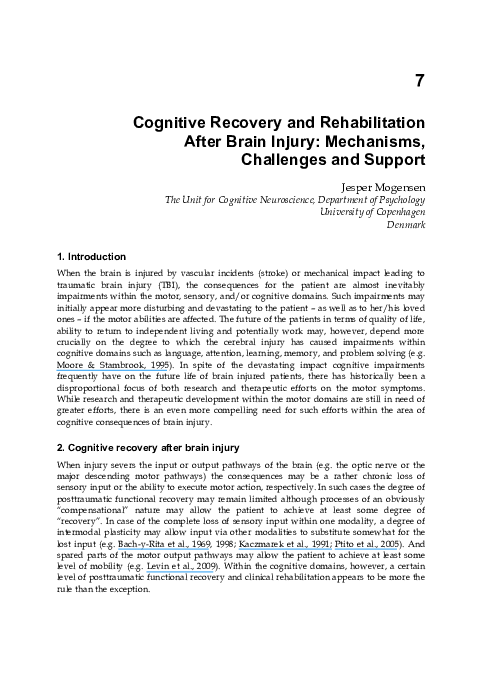 (PDF) Cognitive Recovery and Rehabilitation After Brain Injury ...