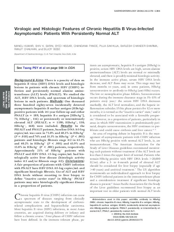(PDF) Virologic and histologic features of chronic hepatitis B virus ...