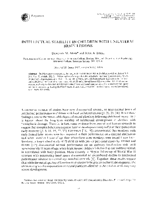 (PDF) Intellectual stability in children with unilateral brain lesions
