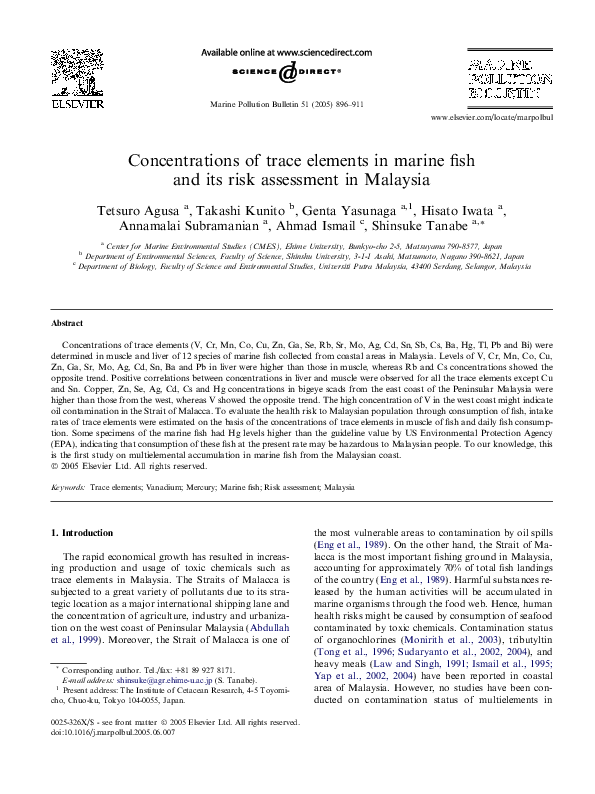 (PDF) Concentrations of trace elements in marine fish and its risk ...