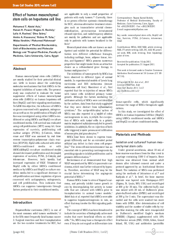 (PDF) Effect of human mesenchymal stem cells on hepatoma cell line