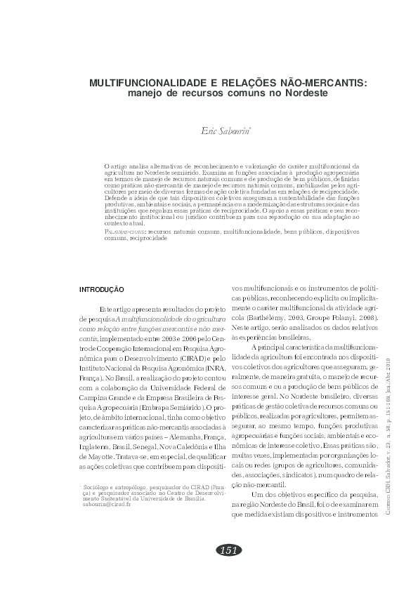 (PDF) Multifuncionalidade relações não-marcantis: manejo de recursos ...