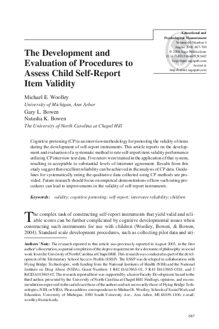 (PDF) The Development and Evaluation of Procedures to Assess Child Self ...