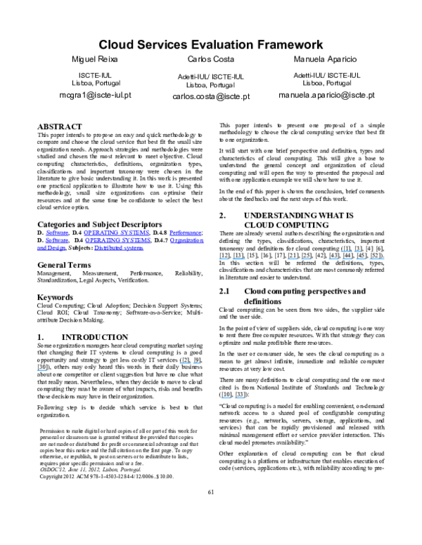 (PDF) Cloud services evaluation framework