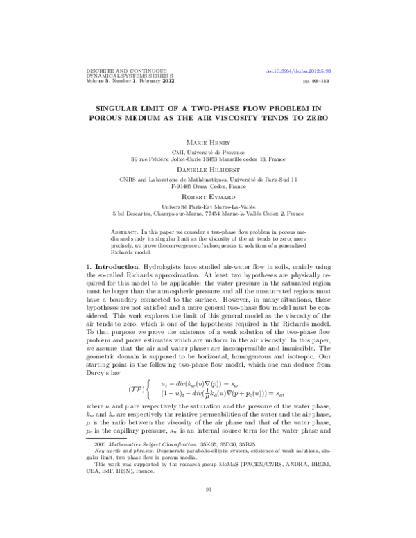 (PDF) Singular limit of a two-phase flow problem in porous medium as ...