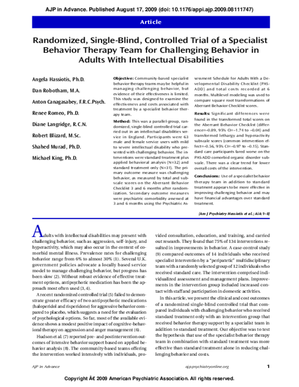 (PDF) Randomized, Single-Blind, Controlled Trial of a Specialist ...