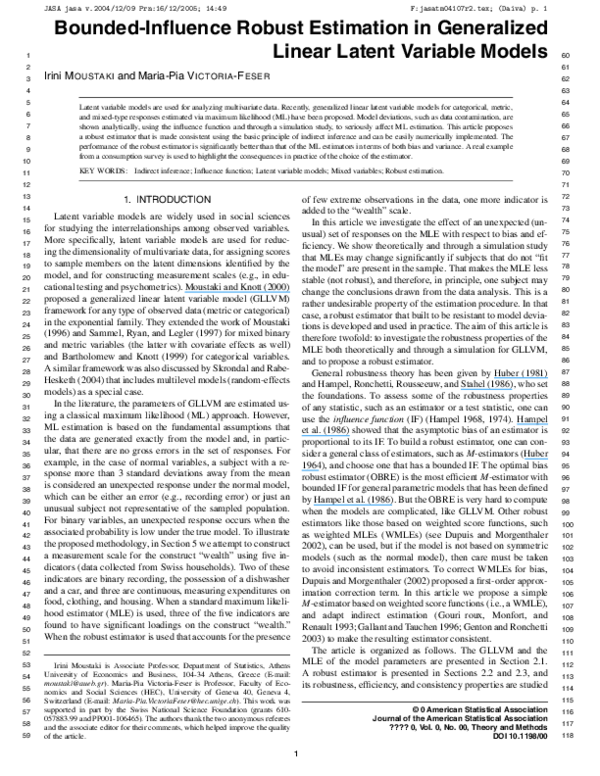 (PDF) Bounded-Influence Robust Estimation in Generalized Linear Latent ...