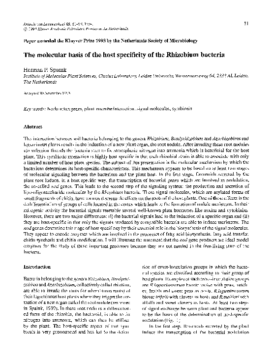 (PDF) The molecular basis of the host specificity of the Rhizobium
