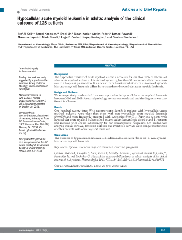 (PDF) Hypocellular acute myeloid leukemia in adults: analysis of the ...