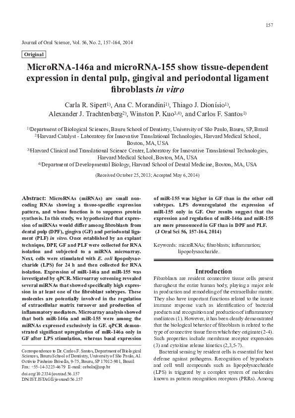 (PDF) MicroRNA-146a and microRNA-155 show tissue-dependent expression ...
